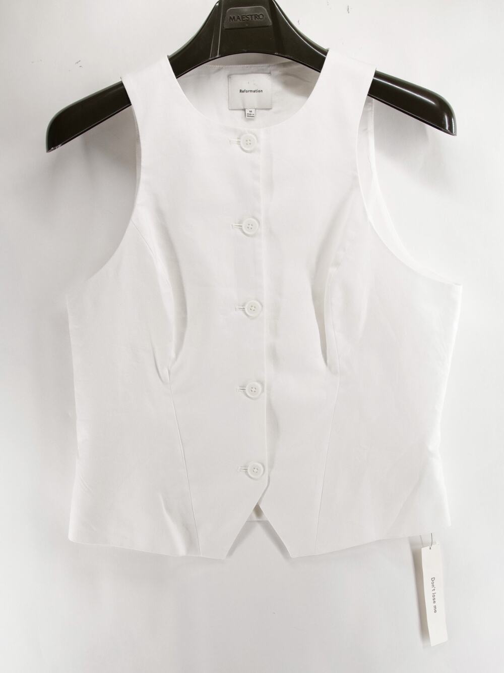 Reformation NWOT Women's 10 White Solid Sleeveless Button Front Vest Top